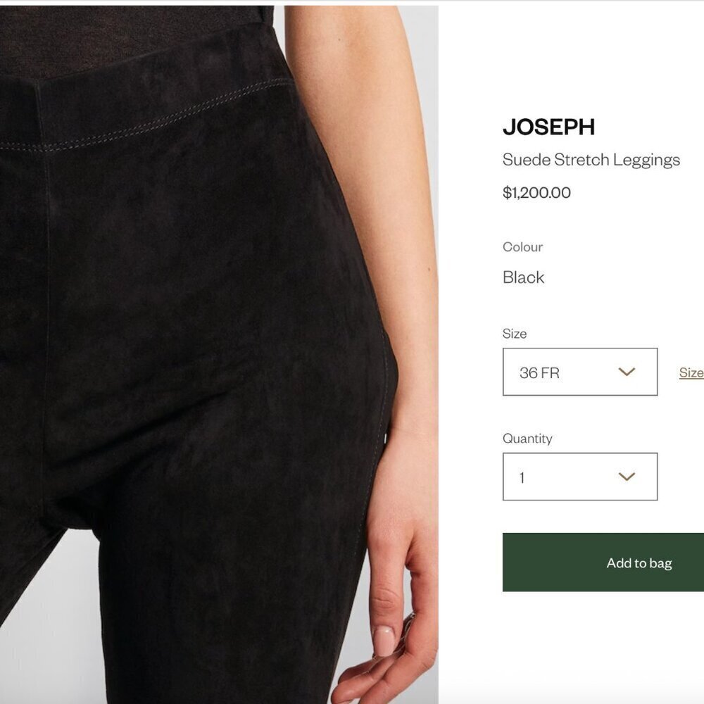 Joseph $1200 Slim Fit Suede Leggings 100% Lambskin with Stretch in Black